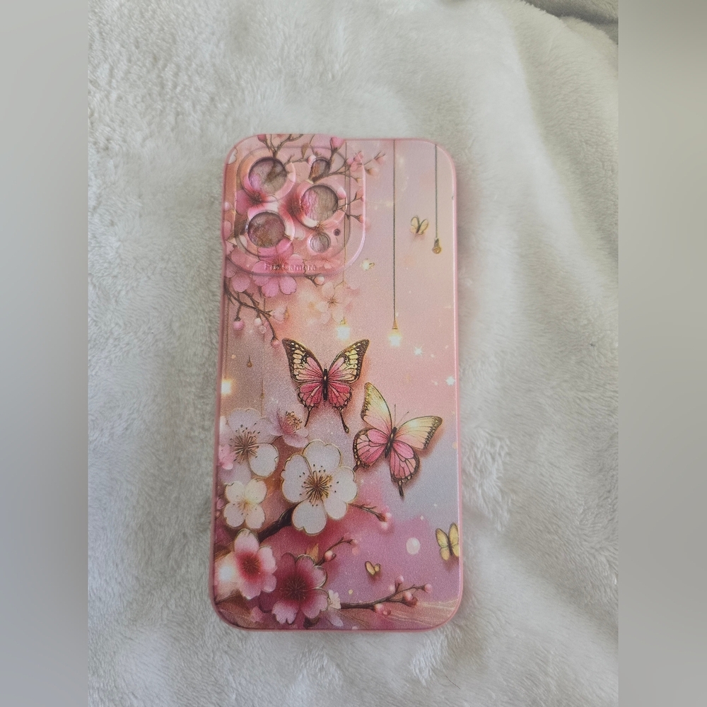 Pink Butterfly Floral iPhone 14 Pro Max Case | Aesthetic Protective Cover